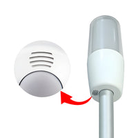 Diffused pole-mounted tower light buzzer vent close up on a white background.