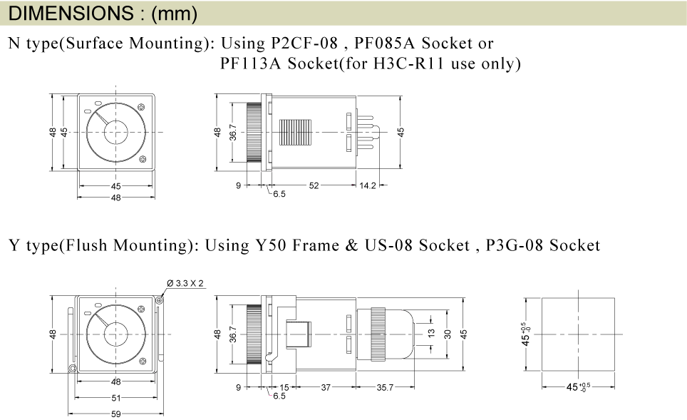 A diagram depicting the product dimensions from the side and top perspectives.