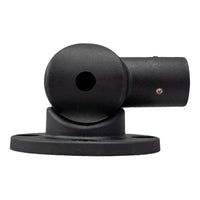 Side profile of a black articulating pole mount oriented to the right on a white background.