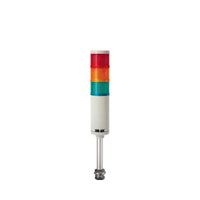 Three-Color pole-mounted industrial signal light with buzzer; Red-Amber-Green on a white background.