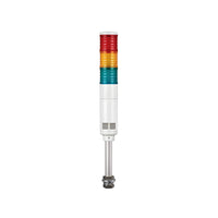 Three-color pole-mounted industrial signal light: Red-Amber-Green on a white background.