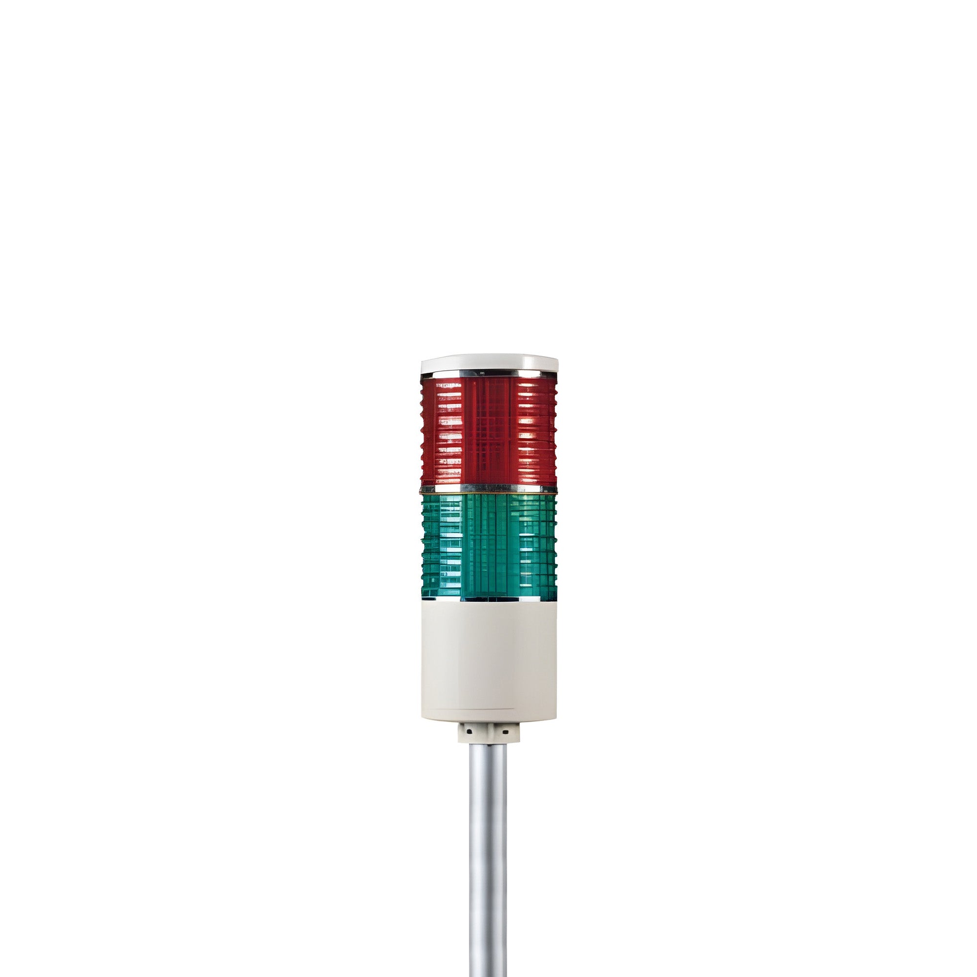 Two-color pole-mounted signal light on a white background; Red-Green