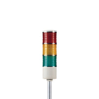 Three-color pole-mounted industrial signal light on a white background; Red-Amber-Green