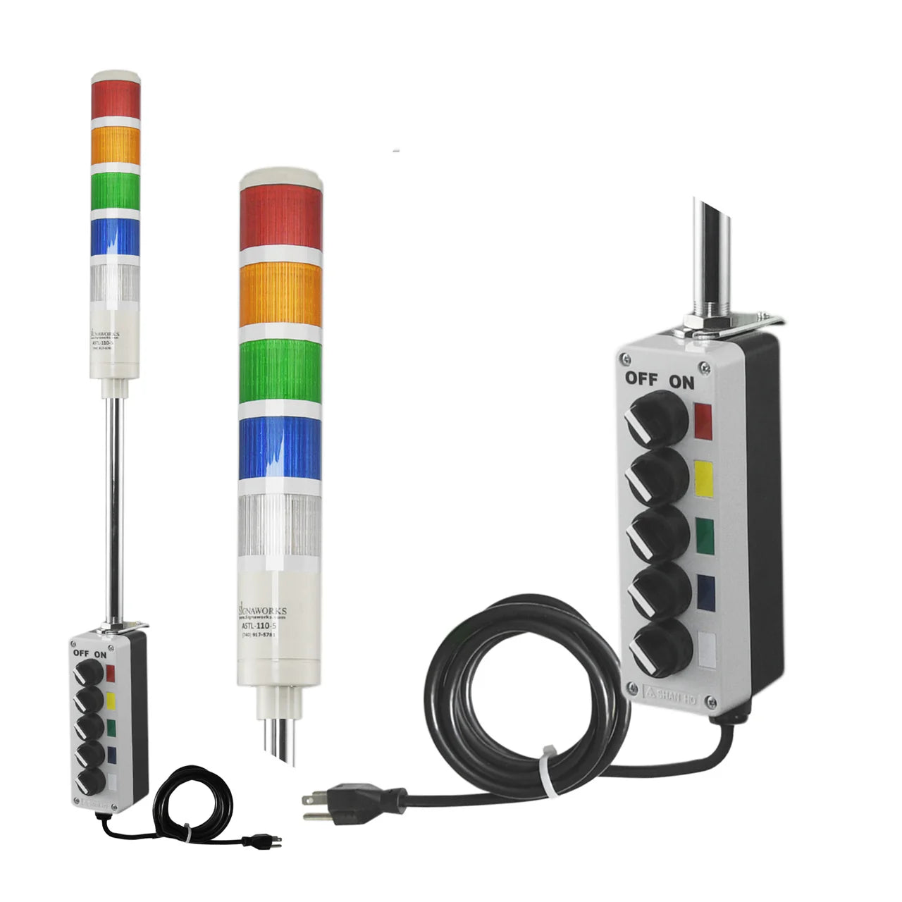 ASTL LED Andon Tower Light 5 Stack Light Red Amber Green Blue White 110V AC
