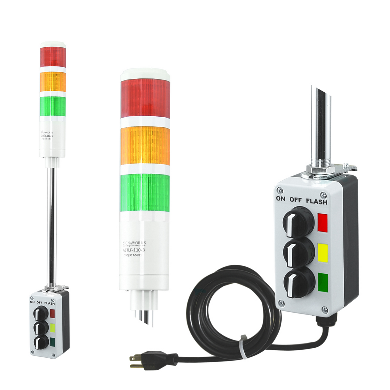 LED Andon Tower Light 3 Stack Light Red Amber Green 110V AC