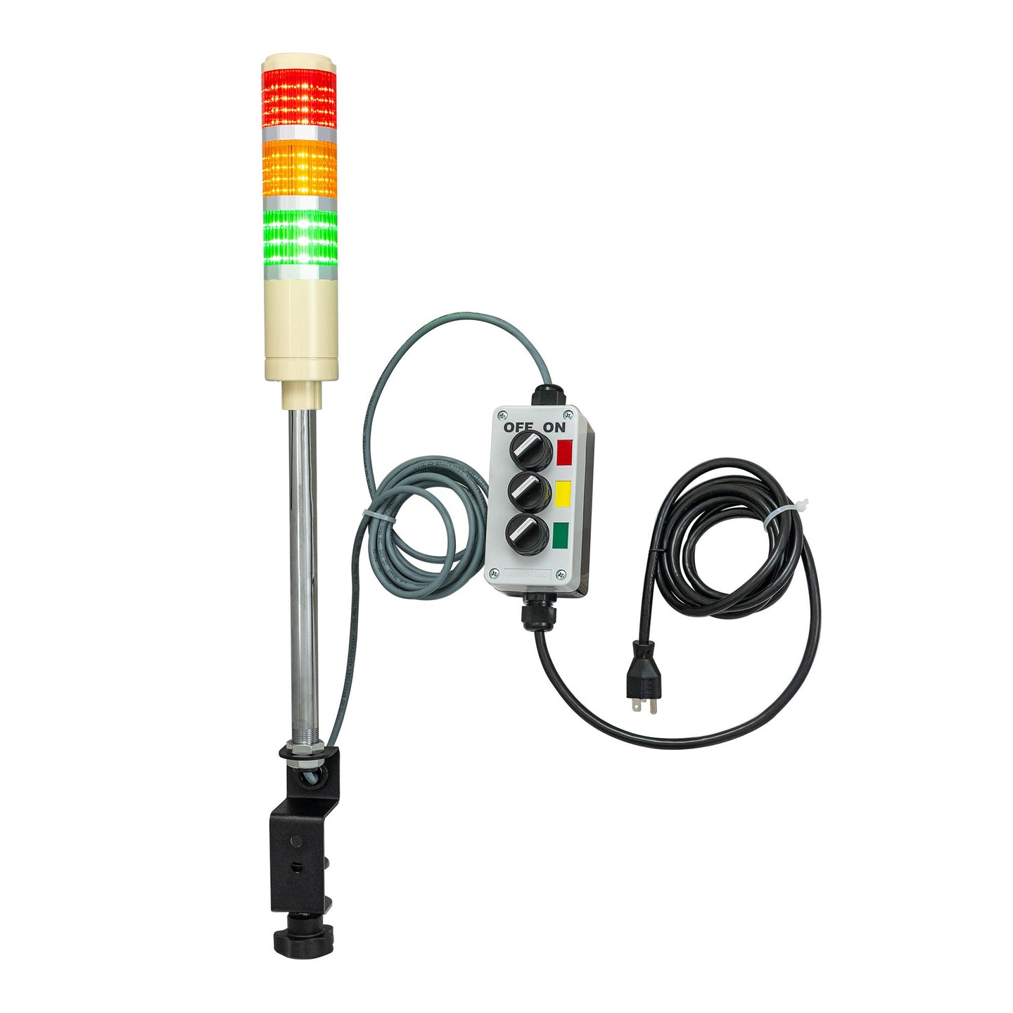 LED Andon Tower Light with Desk Mount 10' Cord & Switch Box