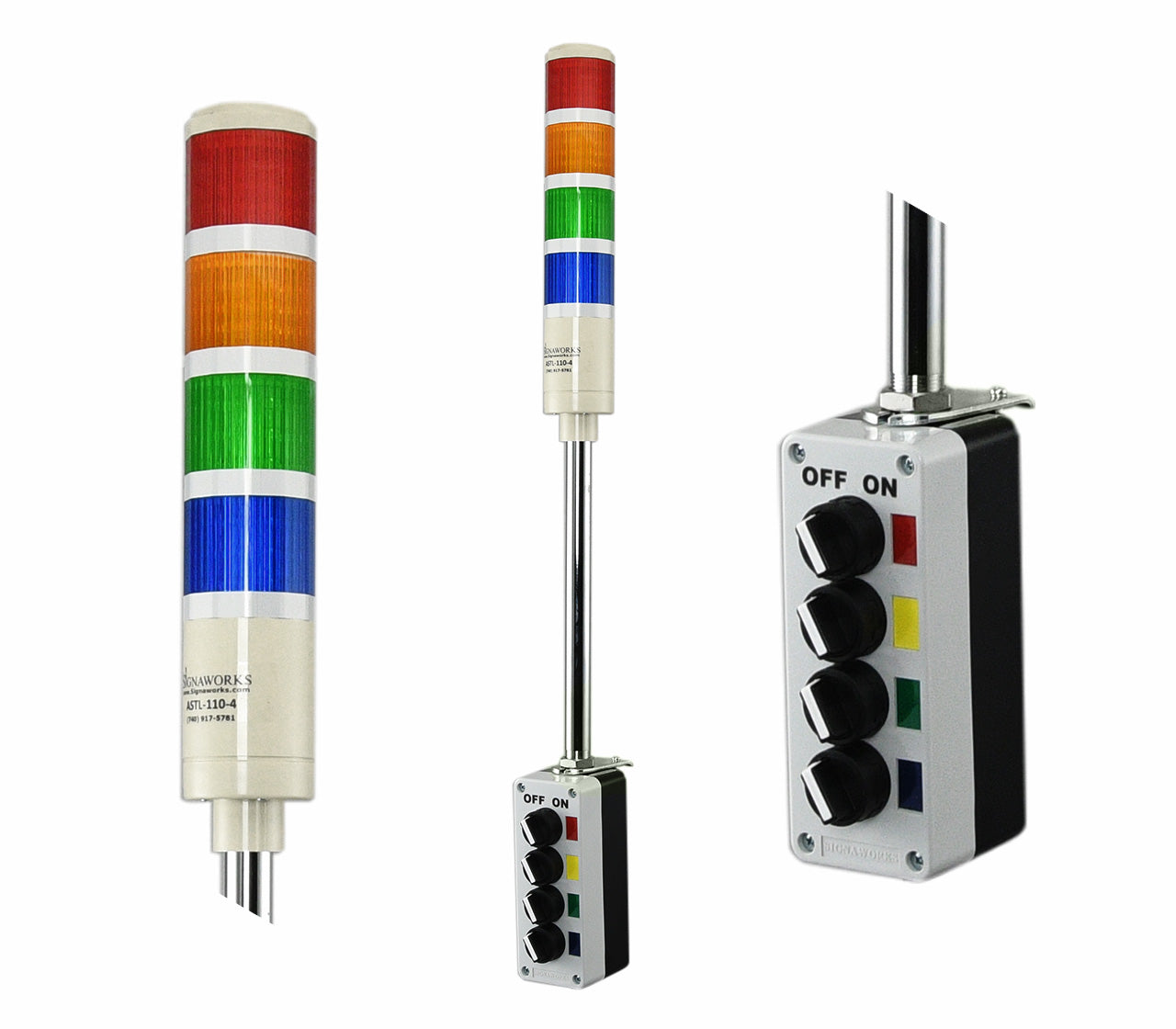 ASTL LED Andon Tower Light 4 Stack Light Red Amber Green Blue 110V AC