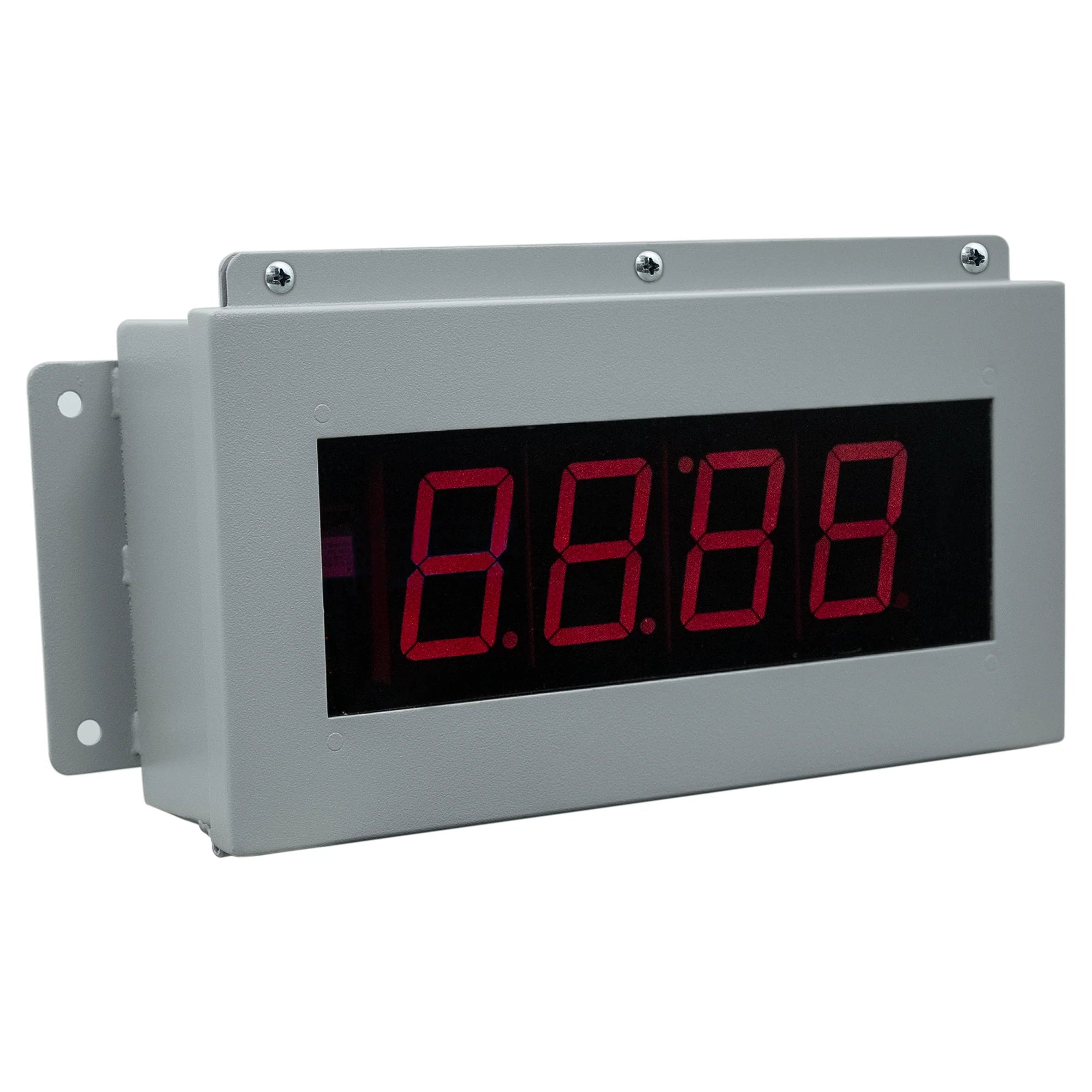 Digital display with red LED digits on a white background