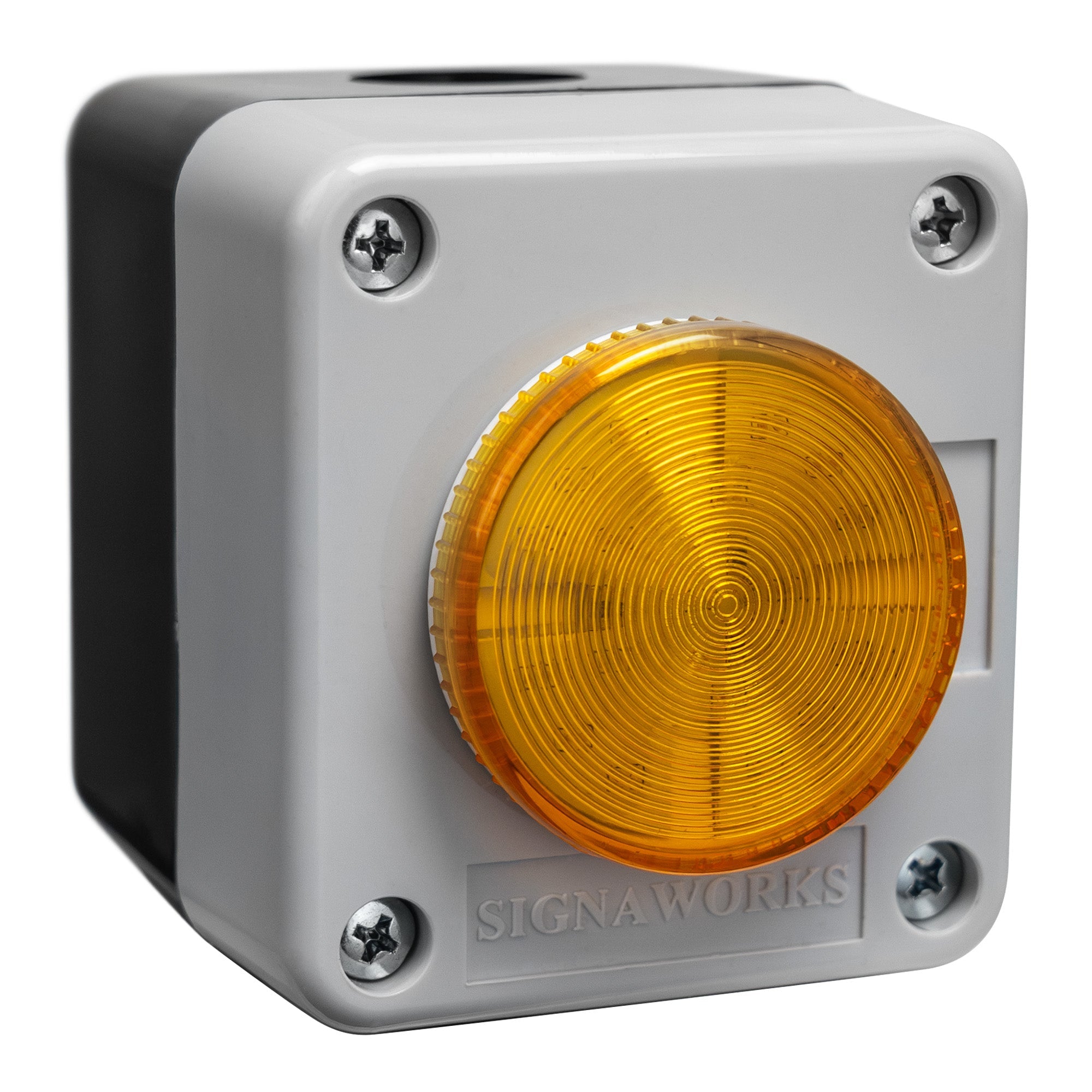 Amber signal light with 'SIGNAWORKS' branding on a white background.