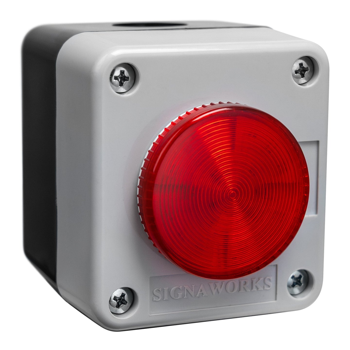 Red signal light with 'SIGNAWORKS' branding on a white background.