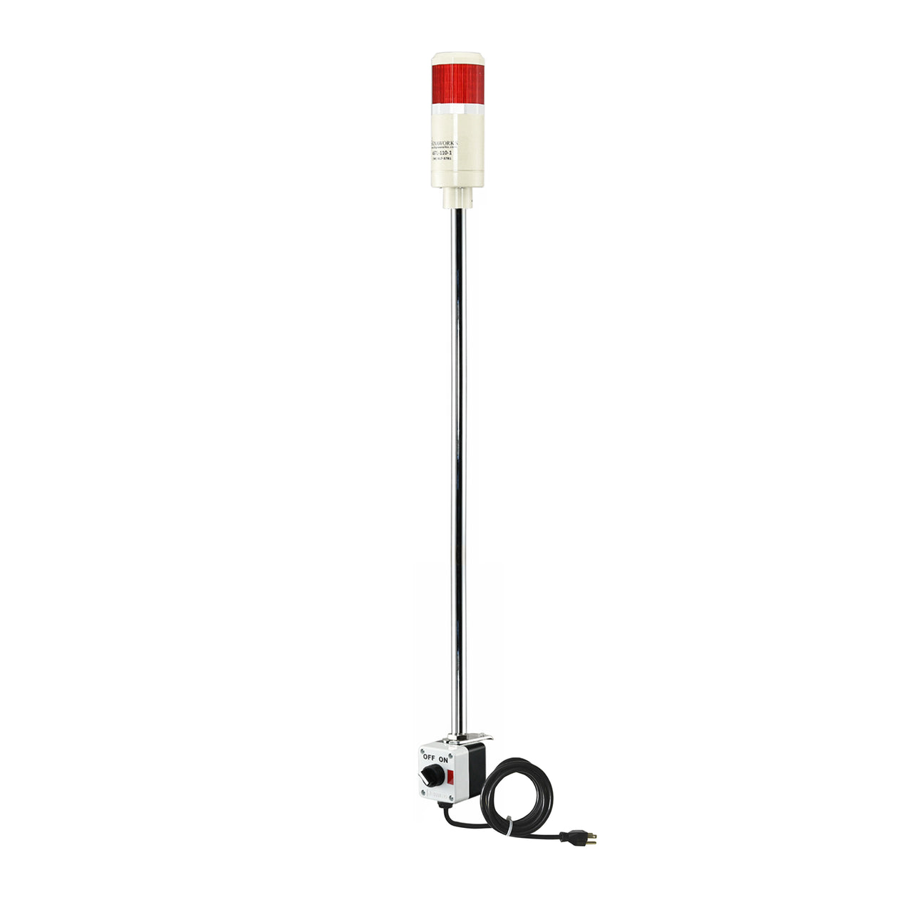 Red pole-mounted industrial signal with 2-position switch on a white background.