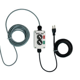 Control box with two switches and a power cord on a white background