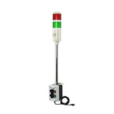 Two-color pole-mounted industrial signal with 2-position switch on a white background; Red-Green.