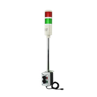 Two-color pole-mounted industrial signal with 2-position switch on a white background; Red-Green.