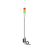 Three-color pole-mounted industrial signal with 2-position switch on a white background: Red-Amber-Green.