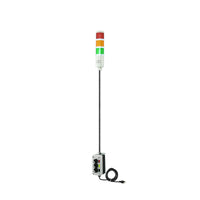 Three-color pole-mounted industrial signal with 2-position switch on a white background: Red-Amber-Green.