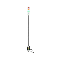 Three-Color pole-mounted industrial signal with 2-position switches on a white background; Red-Amber-Green.