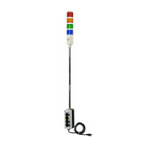 Four-color pole-mounted industrial signal with 2-position switch on a white background; Red-Amber-Green-Blue.