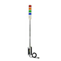 Four-color pole-mounted industrial signal with 2-position switch on a white background; Red-Amber-Green-Blue.