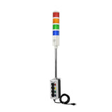 Four-color pole-mounted industrial signal with 2-position switch on a white background; Red-Amber-Green-Blue.