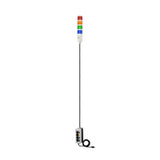 Four-Color pole-mounted industrial Signal with 3-position switches on a white background; Red-Amber-Green-Blue.