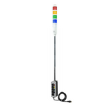 Four-color pole-mounted industrial signal with 2-position switch on a white background; Red-Amber-Green-Blue-White.