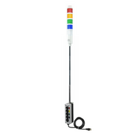 Four-color pole-mounted industrial signal with 2-position switch on a white background; Red-Amber-Green-Blue-White.