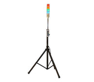 LED Andon Tower Light with tripod stand, featuring a vertical light tower with red and green lights on the top, mounted on a black tripod.