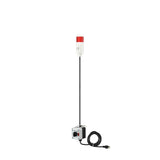 Red pole-mounted industrial signal with 3-position switch on a white background.