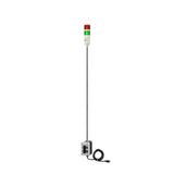 Two-Color pole-mounted industrial Signal with 3-position switches on a white background; Red-Green.