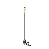 Two-Color pole-mounted industrial Signal with 3-position switches on a white background; Red-Green.