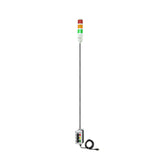Three-Color pole-mounted industrial signal with 3-position switches on a white background; Red-Amber-Green.