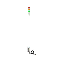Three-Color pole-mounted industrial signal with 3-position switches on a white background; Red-Amber-Green.