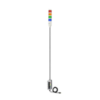 Four-color pole-mounted industrial signal with 3-position switches on a white background; Red-Amber-Green-Blue.