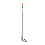 Five-Color pole-mounted industrial light with 3-position switches on a white background; Red-Amber-Green-Blue-White.