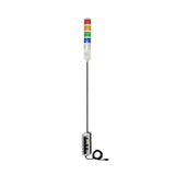 Five-color pole-mounted industrial signal with 3-position switch on a white background; Red-Amber-Green-Blue-White.