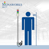 'Signaworks' branded graphic depicting RGB tower light height relative to 6 foot  tall human.