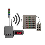 Electrical control panel with buttons, LED display, and antennas on a white background.