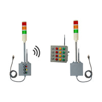 Two industrial signal lights with corresponding bingo board display on a white background.