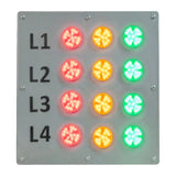 A 2 inch LED Andon Bingo Board display with multiple colored LED lamps arranged in a square grid pattern, labeled with labels 'L1' to 'L4'.