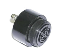A black 30mm panel mount Piezo Resistive Audible Alarm with a threaded front nut and screw terminal connection.