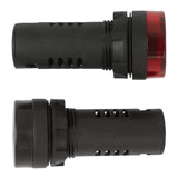Two 22mm panel mount audible alarms with LED indicators, one in black and one in red, showing side view.