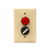 Ivory wall plate with red LED pilot light and 2 position switch mounted on a white background.
