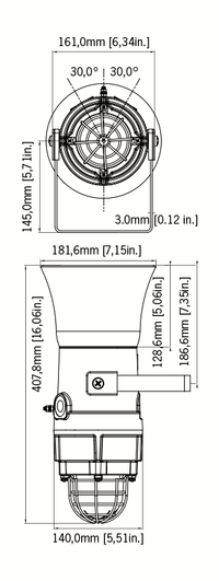 Black on white technical drawing with product dimensions.