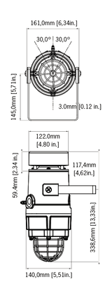 Black on white technical diagram depicting product dimensions.