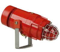 A red re-entrant flare horn combined with a Xenon strobe beacon, mounted on a stainless steel 'U' bracket.