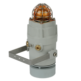 A grey horn alarm sounder with a clear protective dome on top and U-bolt mount.