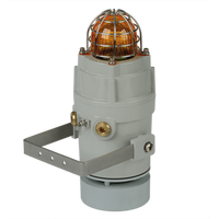 A grey horn alarm sounder with a clear protective dome on top and U-bolt mount.