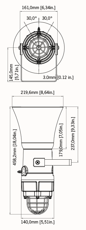 Black on white technical drawing with product dimensions.