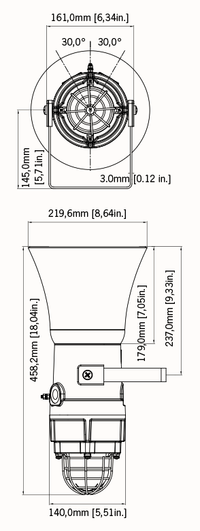 Black on white technical drawing with product dimensions.
